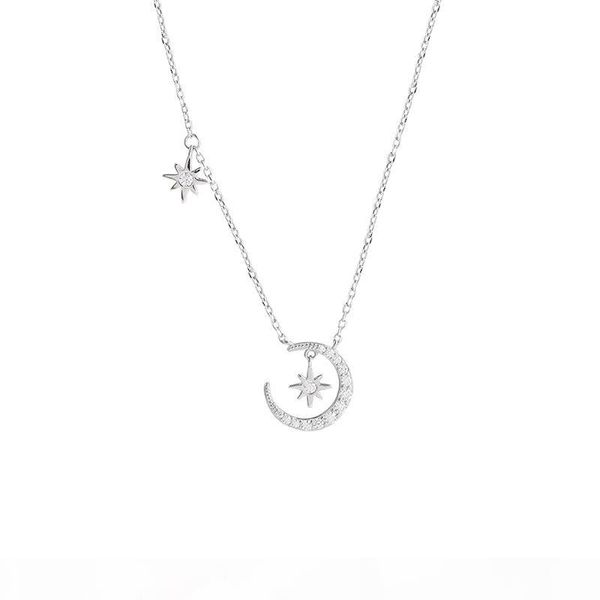 

y s925 sterling silver korean-style zircon eight-star moon necklace elegant zircon star tassel clavicle chain one moq1