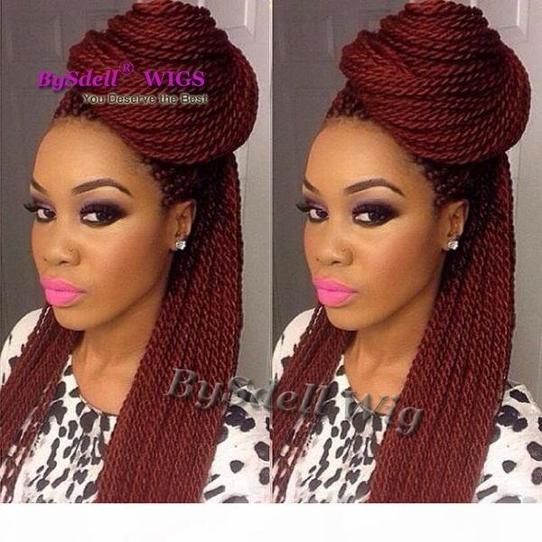 

hotselling длинного плетеного шнурка переднего парик синтетического гаваны твист парик шнурок черного сенегальского твист парик для женщин ч, Black