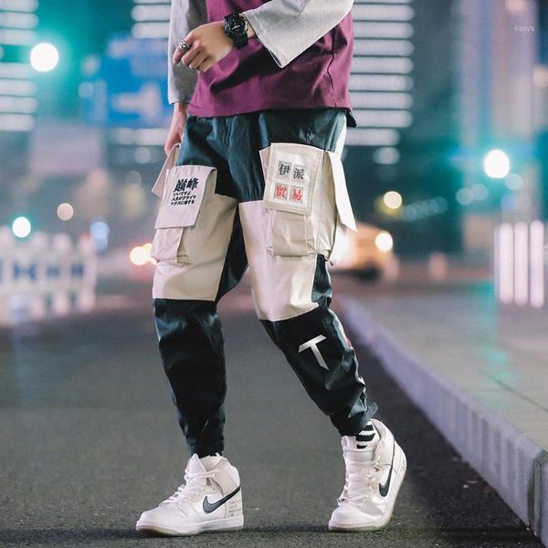 

hip hip pants vintage color block patchwork corduroy cargo harem pant streetwear harajuku jogger sweatpant 2019 cotton trousers1, Black