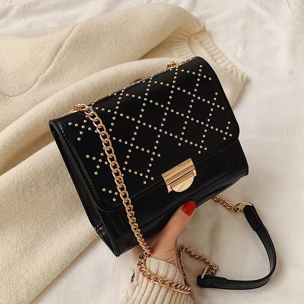 

высокое качество pu кожа женщины сумки дизайнер мода rivet малая цепь crossbody сумка для женщин повседневной женщины shoulder bag