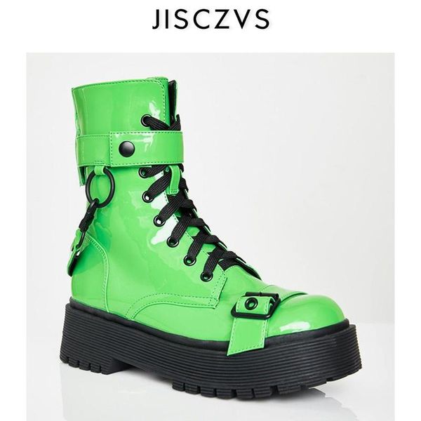 

boots 2021 fashion genuine leather motorcycle women punk shoes lace up buckle winter platform cool ankle, Black