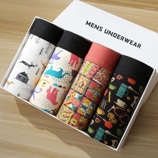 

new men underwear boxers fashion printed mens underpants men's boxer shorts modal male panties pouch sheath cuecas homme 4pcs1, Black;white