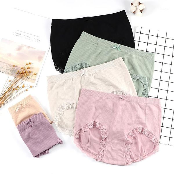 

new solid ladies lace trim panties mid-waist briefs double crotch panties plus size women soft bow underwear1, Black;pink