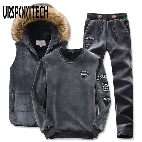 

3-piece men's winter , hoodie, vt, and , thick gold veet sportswear, Gray