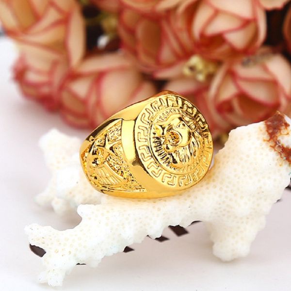 

hip hop lion head ring men's liion face ring 24k gp yellow gold ring for men size 7, 8,9 10,11, Golden;silver
