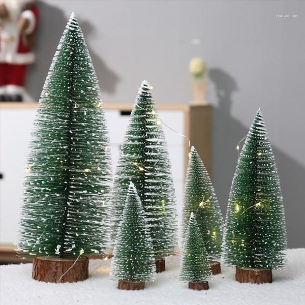 

christmas decorations 12pcs sisal fiber mini tree 3colors snow frost small pine diy craft deskdecoration ornaments1
