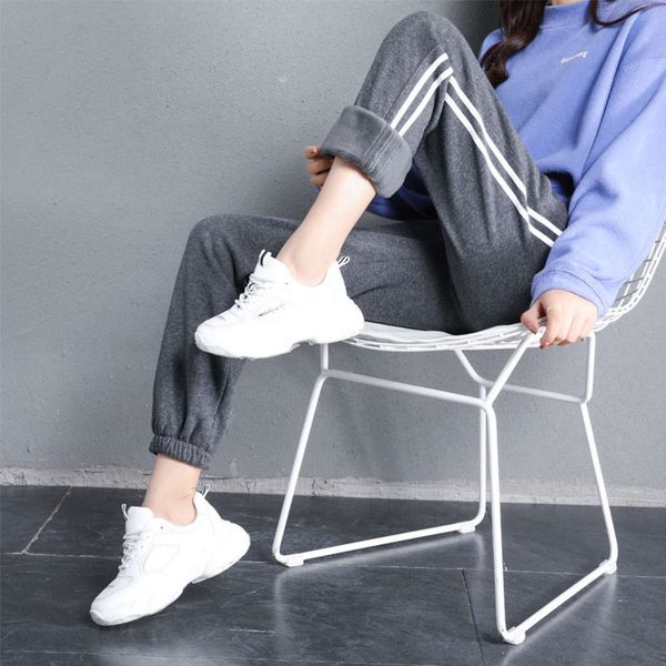 

small 2019 winter women's plush sports feet close up long harun casual loose and thickened wei pants, Black;gray