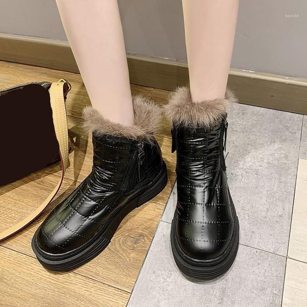 

rimocy fashion zipper pu leather shoes woman 2020 winter warm plush black platform boots women waterproof non-slip cotton shoes1