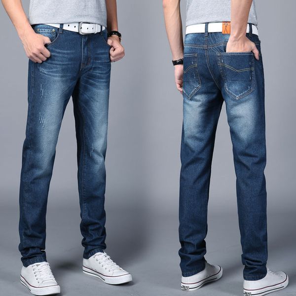 

summer 2020 ultra-thin denim stretch slim jeans men loose casual dad men's thin straight pants, Blue