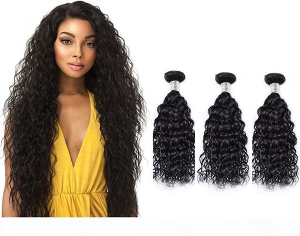 

viya 9a cambodian virgin hair 3 bundles water wave wet and wavy human hair extension natural color ing, Black