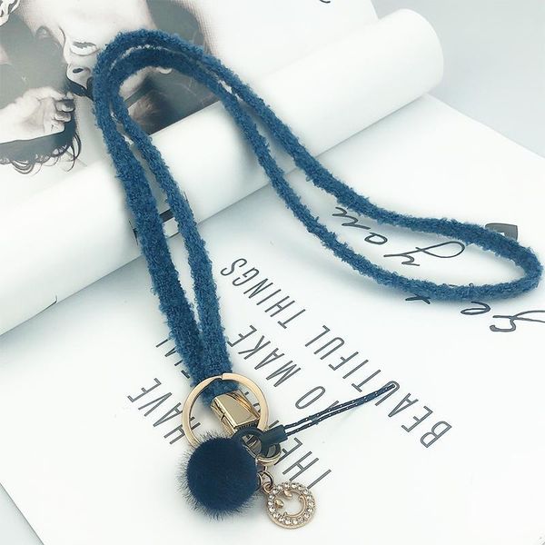 

new furry lanyard strap for keychain id badge holder choker bling smiley little hairy ball neck rope mobile phone accessories h jllfeh