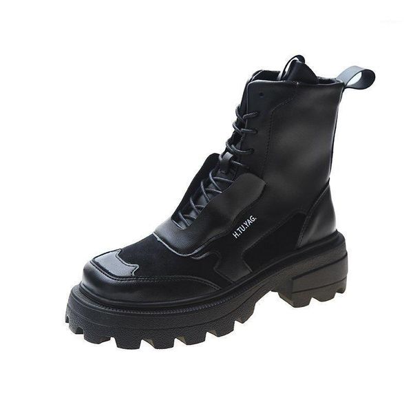 

black patent leather boots for women lace up platform boots 2020 autumn non-slip ankle booties goth platform shoes1
