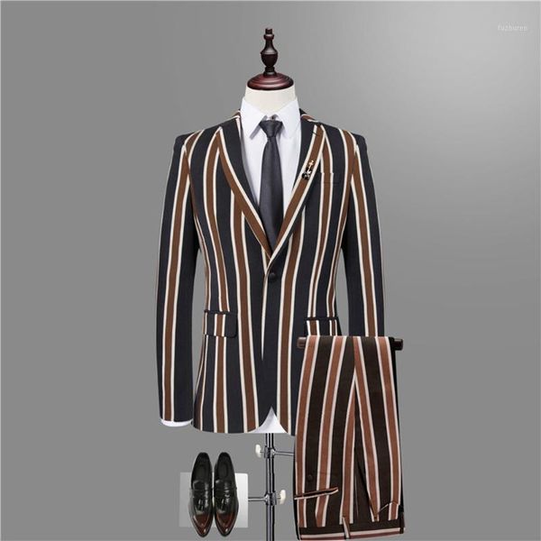 

2020 new korean version of the slim striped home thick single-breasted suit suit three-piece three-color optional1, White;black