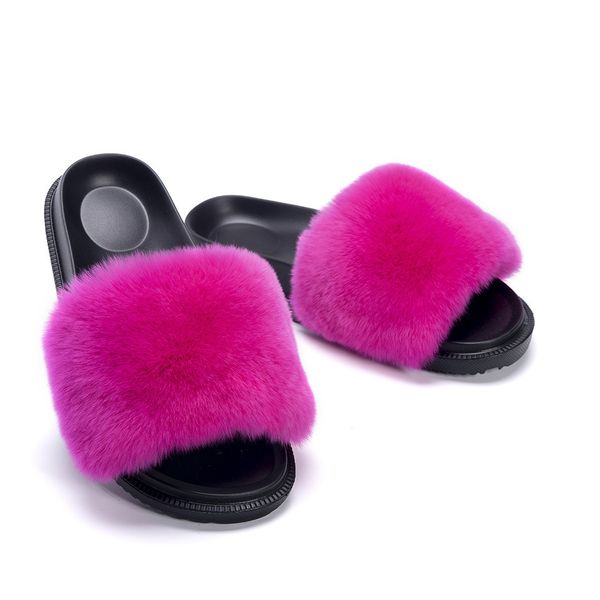 

fur slides women summer woman slippers fluffy soft house women shoes platform home furry ladies sandals flat big size 2020 new x1020, Black