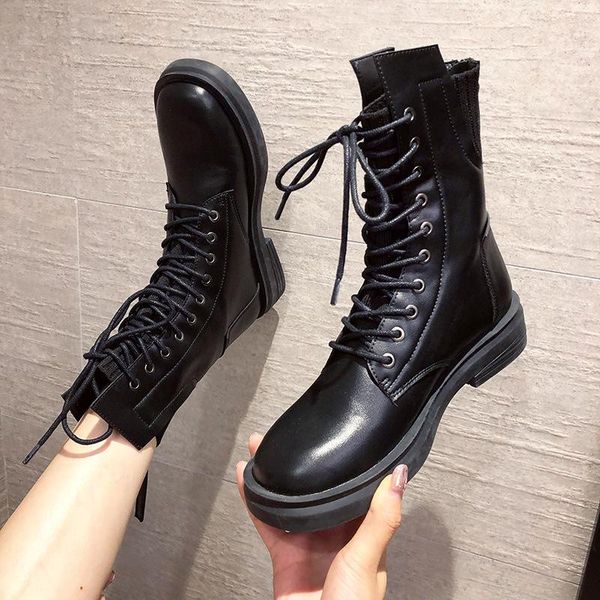 

round toe women's boots autumn booties woman 2020 low heel shoes luxury designer boots-women riding rock fashion ladies, Black
