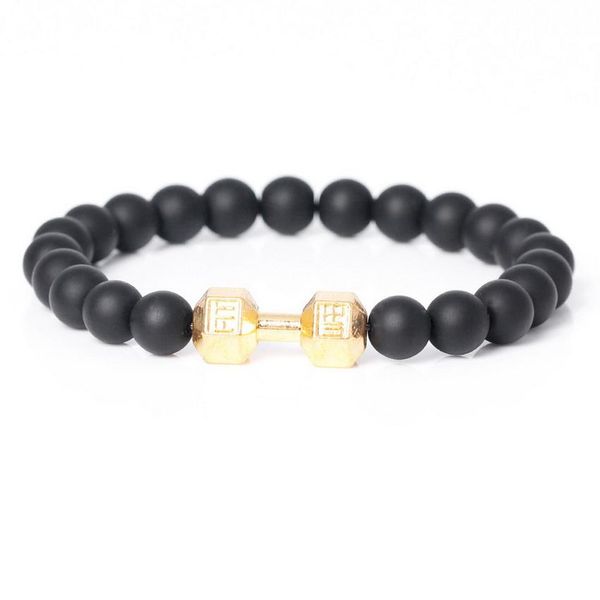 

silver color dumbbell sporty bracelet diy matte onyx beads bracelet fashion braiding macrame men women bracelet. sqcygj, Golden;silver
