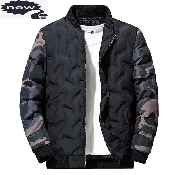 

men's down & parkas winter men bomber jacket casual thick warm coats male thermal outwear camo patchwork windbreaker jackets plus size, Black