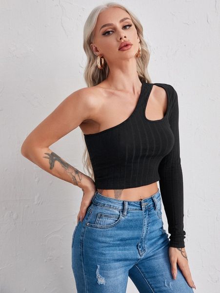

cutout detail one shoulder crop tee p0gb#, White