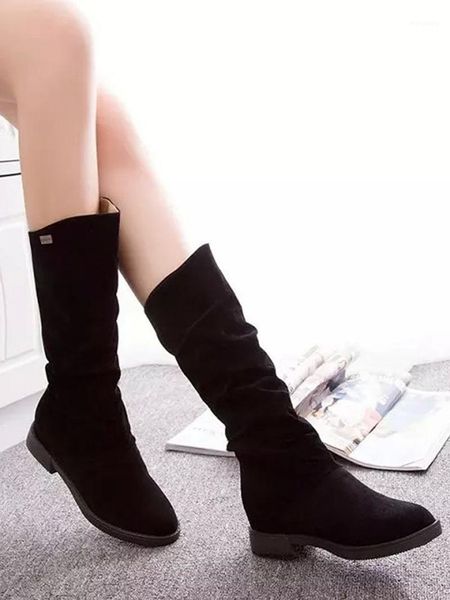 

mazefeng brand flat platform cowboy boots women shoes autumn winter fur leather boots fashion round toe high heels ladies shoes1, Black