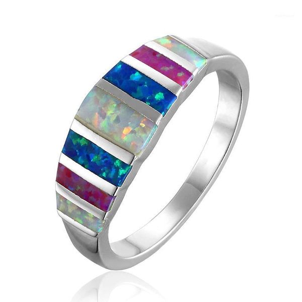 

cluster rings amorui geometric rainbow opal natural stone silver color copper cute/romantic for women finger jewelry1, Golden;silver