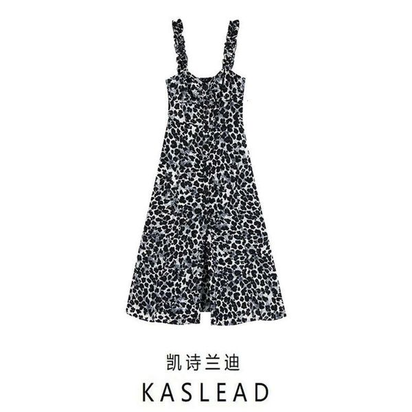 

style new summer women's with 2020 wind texture printed suspender temperament dress 07754316051, Black;gray