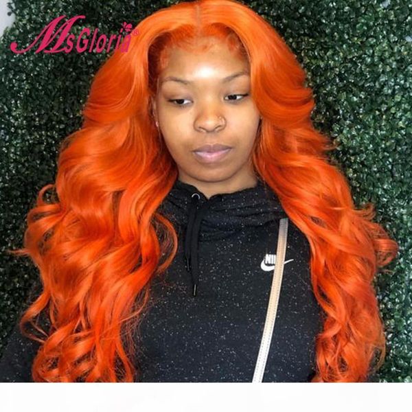 

body wave wig orange colored brazilian remy transparent lace front human hair wigs for women pre plucked with baby hair 180%, Black;brown