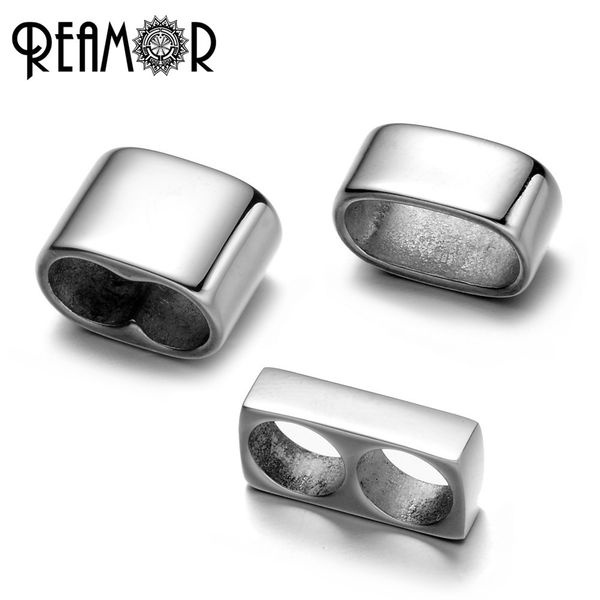

reamor 316l stainless steel silver color 5mm double/square hole spacer metal beads for men leather bracelet diy jewelry making q1106
