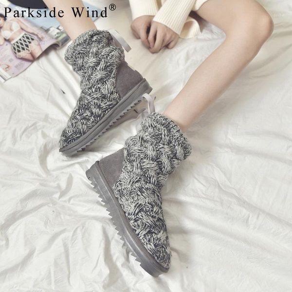 

parkside wind knitting women snow boots winter round toe lace-up ankle boot solid short plush riband warm flat shoes xwa2495-451, Black