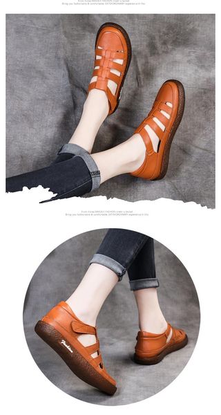 

sandals cowhide women's shoes 2021 summer original handmade flat leather outdoor sports casual for women, Black