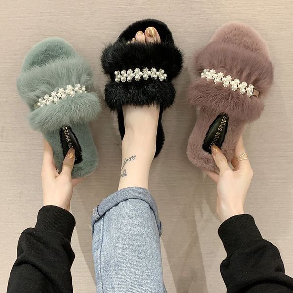 

shoes glitter slides string bead womens slippers outdoor pantofle jelly massage 2020 flat basic fabric rome short plush crystal x1020, Black
