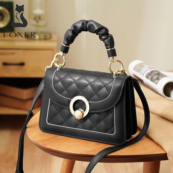 

foxer fashion women's handle bags cow leather small handbag lady plaid brand shoulder bags soft travel female cross body bag