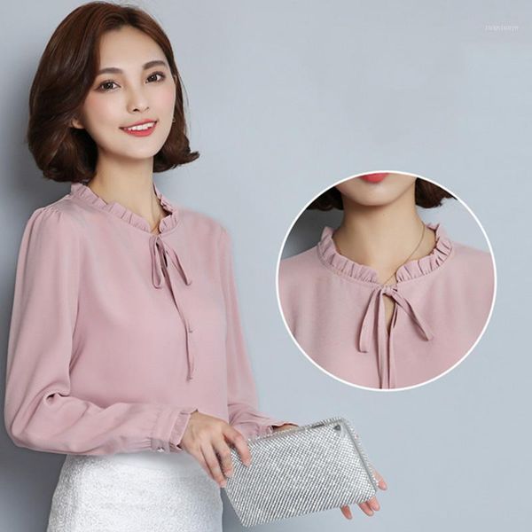 

women casual long sleeve bowknot chiffon blouse shirts for summer1, White
