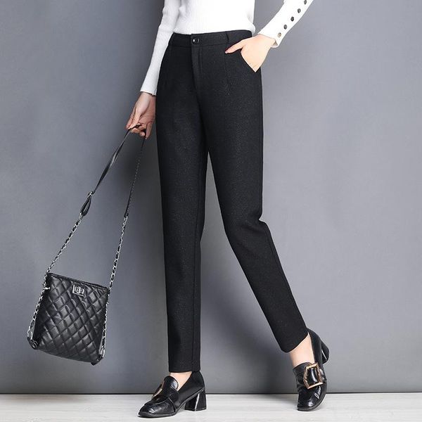 

autumn winter harem wool pants women 2021 streetwear korean grey black thick trousers high elastic waist woolen trousers woman, Black;white