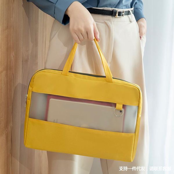 

carrying briefcase female business office information bag zipper large capacity briefcase fashion a4 waterproof document bag male
