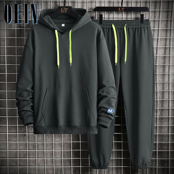 

oein casual tracksuit men hooded sweatshirt outfit autumn mens sets sportswear 2021 male hoodie+pants 2pcs jogging sports suits 220211, Gray