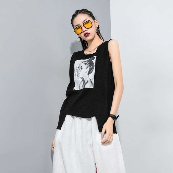

new 2020 summer neck pullover street round personality bf fashion t-shirt irregular sleeveless 8337, Black;gray