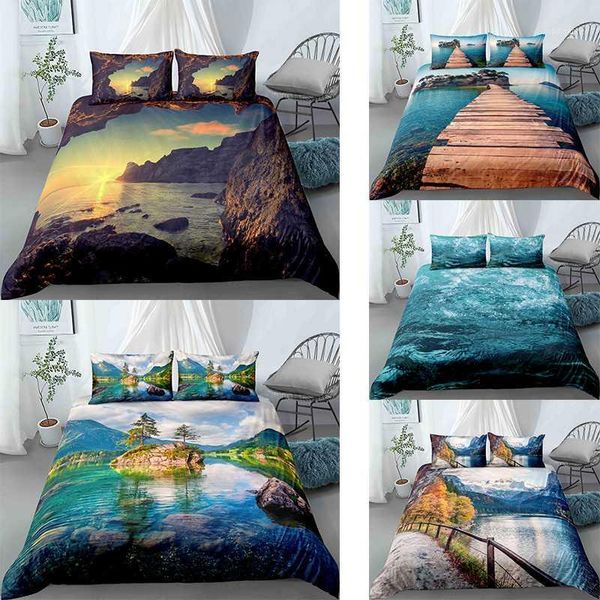 

scenery pattern bed sheet 3d digital machine washable bedding set king size polyester duvet cover1