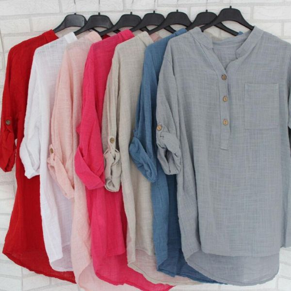 

plus size women v neck summer ladies summer casual long sleeve tunic baggy loose blouse shirts new1, White