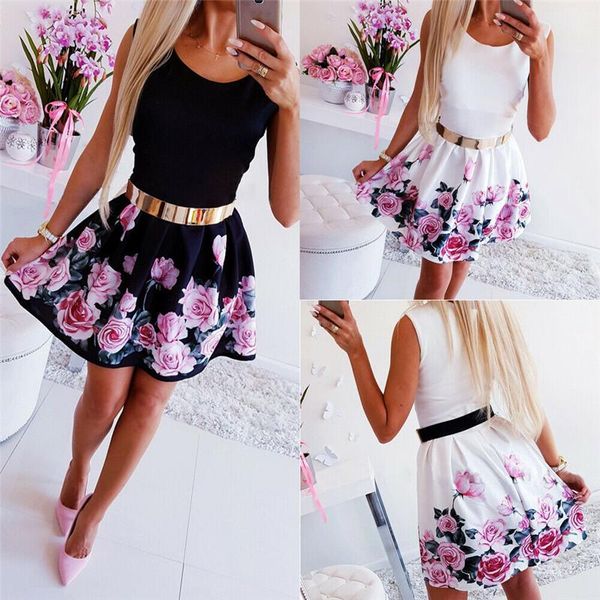 

casual backless nye dresses women boho floral short mini dress party evening summer beach holiday lady sun, Black;gray