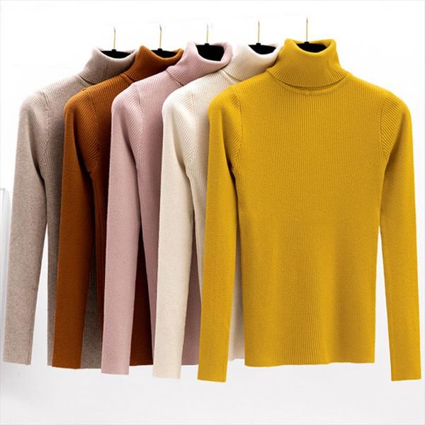

2021 autumn winter women knitted turtleneck sweater casual soft tricot jumper fashion slim femme elasticity pullovers, White;black