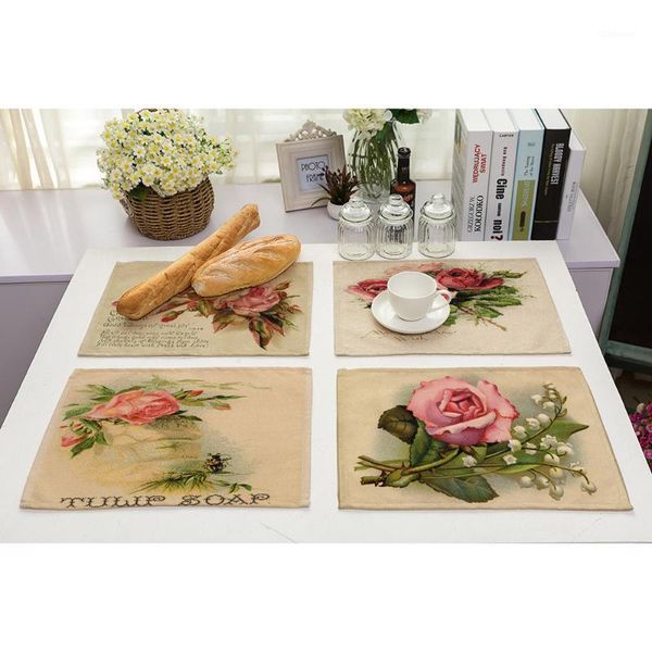 

lychee 42*32cm retro flower series placemat table mat anti-scalding pad diy kitchen decoration dining accessories1