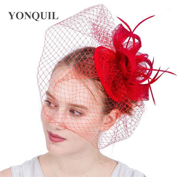 

bride mesh fashion headpiece women chapeau cap fancy feather headwear for ladies fedora fascinators hat cocktail hair accessory1, Blue;gray