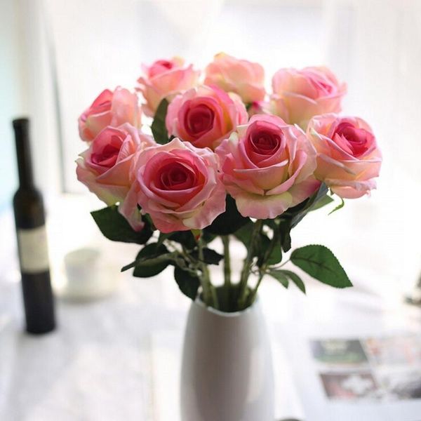 

fake flowers home decor plastic fake flower garden roses flannel flower bridal bouquet wedding party home decor l0729