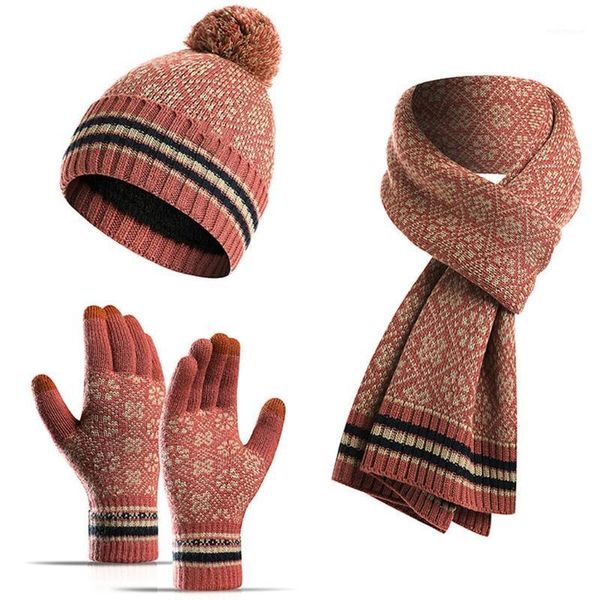 

hats, scarves & gloves sets winter 3pcs floral jacquard beanie hat long scarf touch screen set u4lf1, Blue;gray