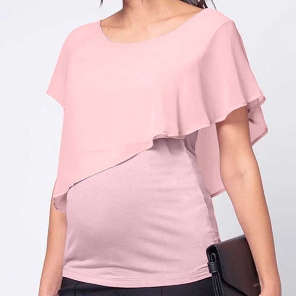 

breastfeeding clothes loose women's maternity nursing wrap double layer short sleeve pregancy blouse t shirt for pregnant women lj20111, White
