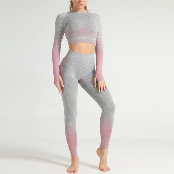 

yoga outfits seamless gradient sets high waist sport fitness set workout legging gym wear tight hip suit1, White;red
