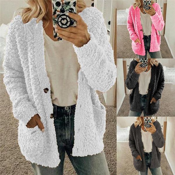 

s-2xl plus size autumn winter sweaters women cardigan casual pocket thick warm loose plush fleece sweater female sweater, White