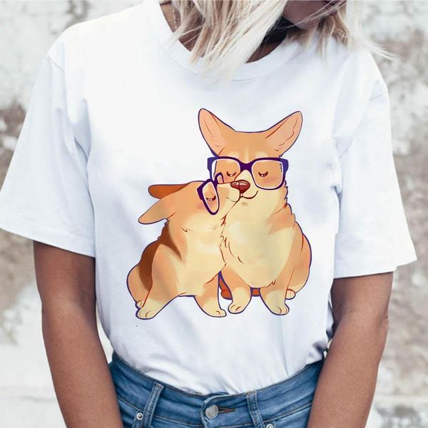 

corgi smooch t shirt women tshirt t-shirt harajuku clothing funny tees for korean graphic ulzzang female, White