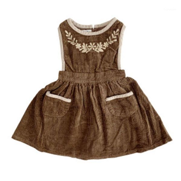 

toddler girl winter vintage embroidered dress caramel kids girls fall corduroy dress quality baby girl autumn clothes pocket1, Red;yellow