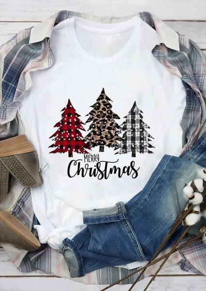 

merry christmas plaid tree printed t shirt fashion graphic women tshirt female kawaii tee ladies xmas t shirt harajuku, White